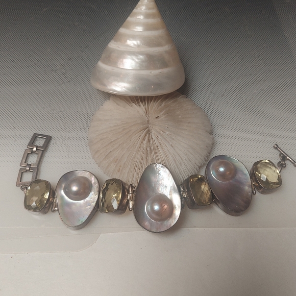 Elegant Silver Pearl Citrine Bracelet